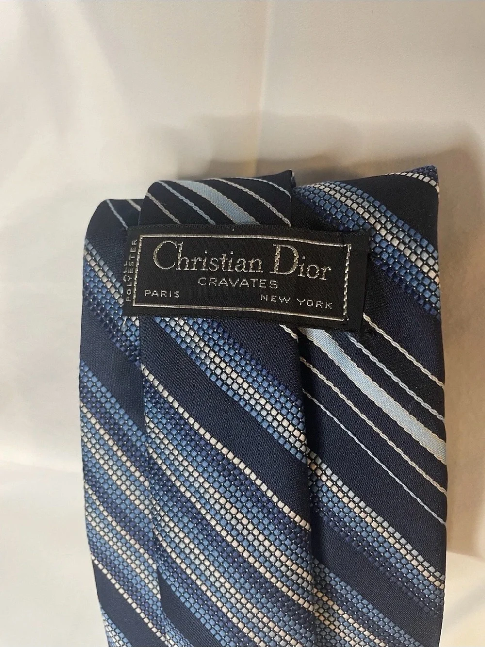 Dior Striped polyester Tie in Navy and Light Blue